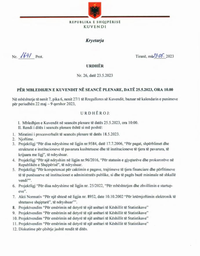 Sot Kuvend, votim i projektligjit për rritjen e pagave për deputetët dhe për administratën 1 646ef29dde4b11