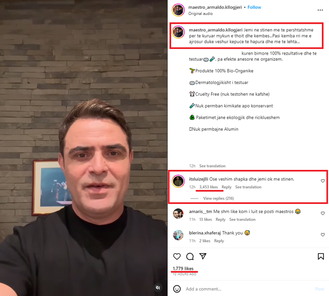 Luizi nuk i ndahet me ngacmime Armaldos në Instagram, komenti i tij merr më shumë "like" se postimi i maestros 1 640 0 maestrp 1685773660