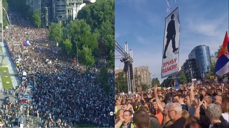 Protestë masive në Beograd, qytetarët kërkojnë largimin e Vuçiç bg protest 960x540 1