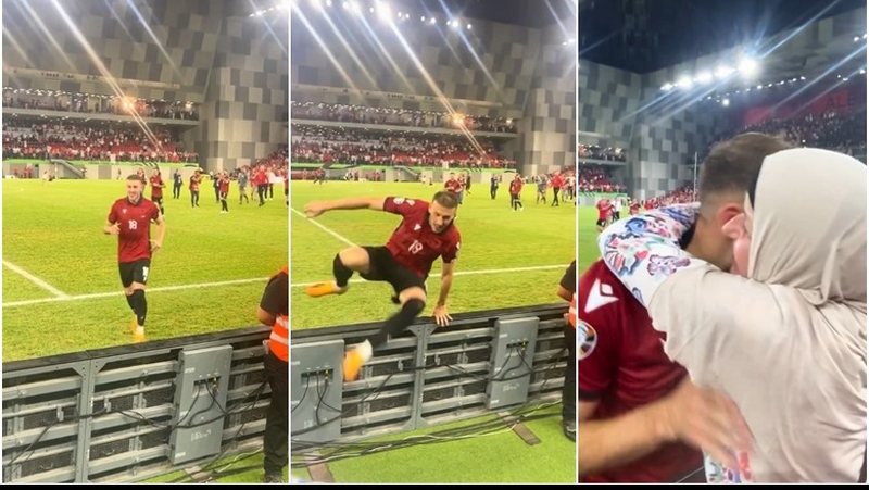 Futbollisti shqiptar vrapon nga fusha dhe përqafon nënën pas fitores së kombëtares 800 0 64fedac9d69ce