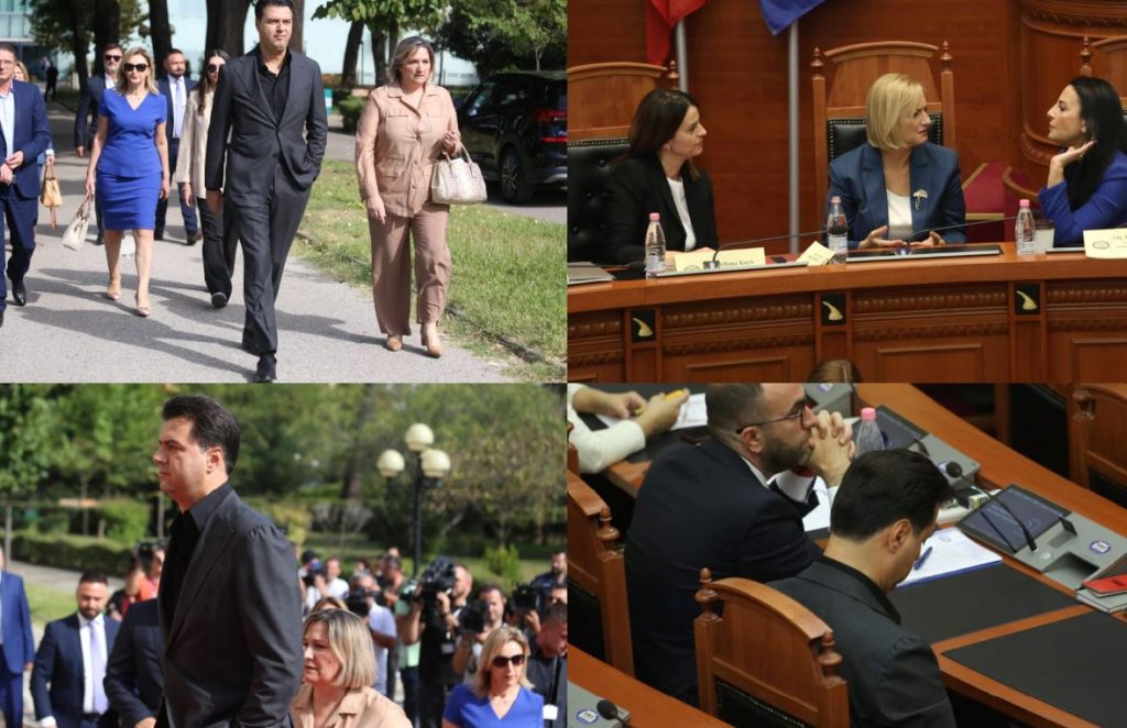 FOTO/ Ministrat e rinj zënë karriget në Kuvend dhe nisin bisedat, Basha u prin deputetëve të tij Capture 33