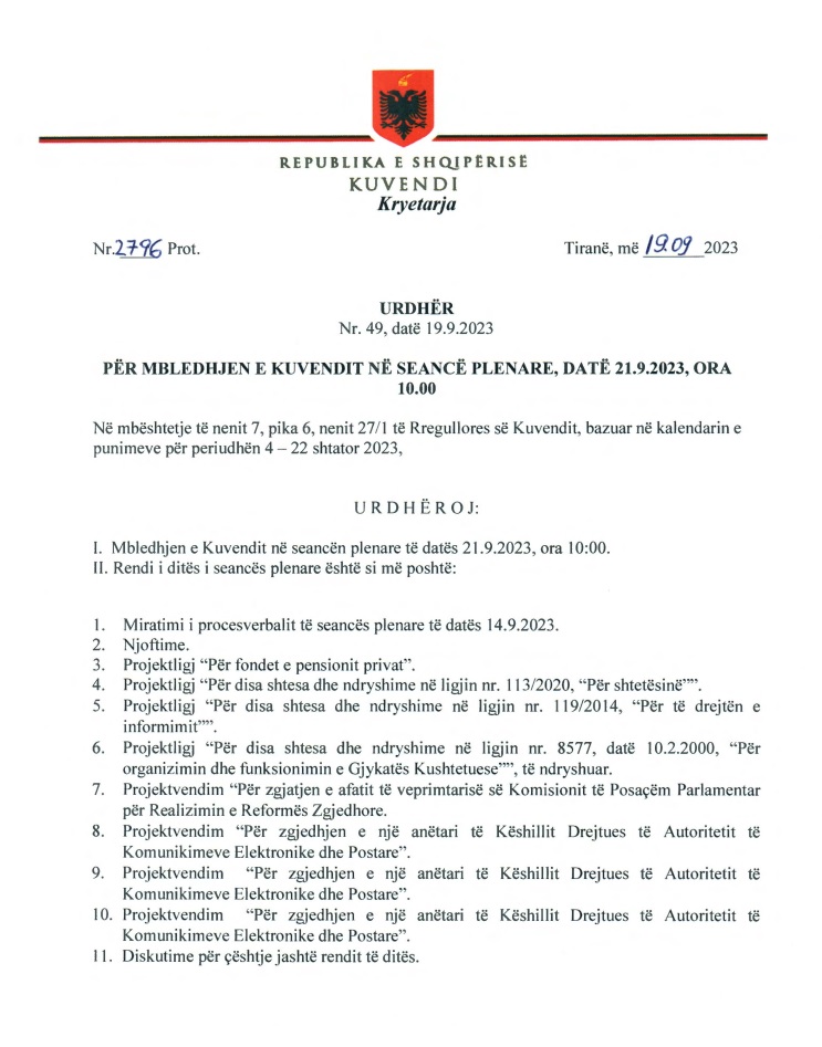 sot kuvend 21 shtator 2023