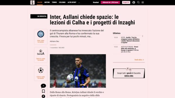 Shkëlqeu ndaj Romës, Asllani kërkon hapësira. Ja se si ylli kuqezi po fiton Interin 1 asllani 600x336 1