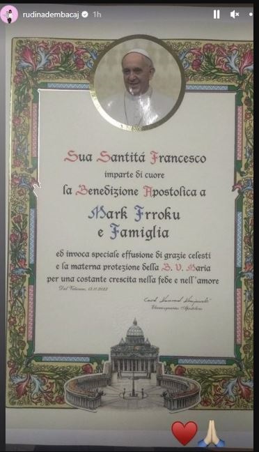 Rudina Dembacaj dhe Mark Frroku marrin bekimin nga Papa Françesku 1 rudina