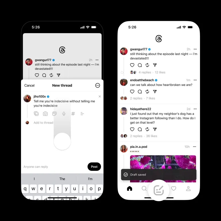 Threads teston dy opsionet “më të kërkuara” nga përdoruesit 1 drafts threads 1