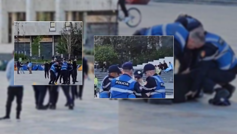 Katër policë shtrijnë në tokë një të ri te Sheshi “Skënderbej” IMG 0709