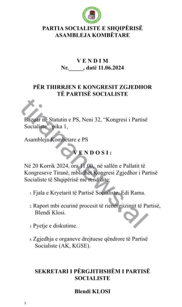 PS thërret më 20 korrik Kongresin, Tirananews zbulon axhendën 1 tn