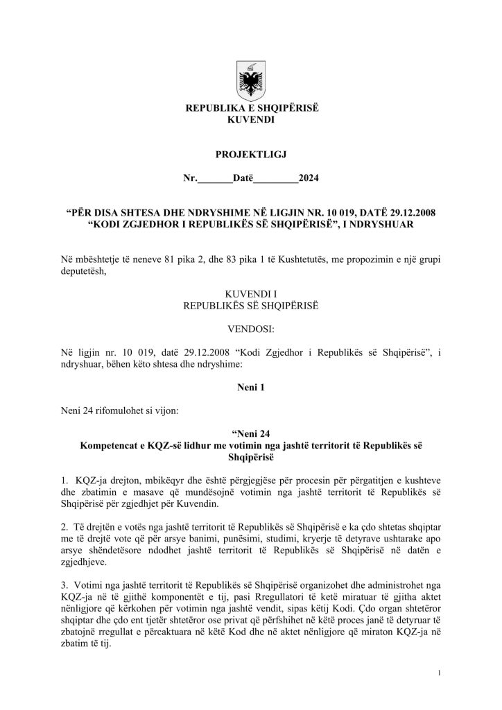 Teksti perfundimtar Kodi Zgjedhor 1