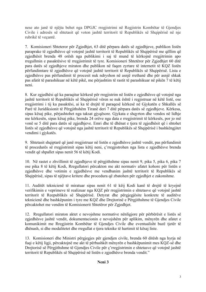 Teksti perfundimtar Kodi Zgjedhor 3
