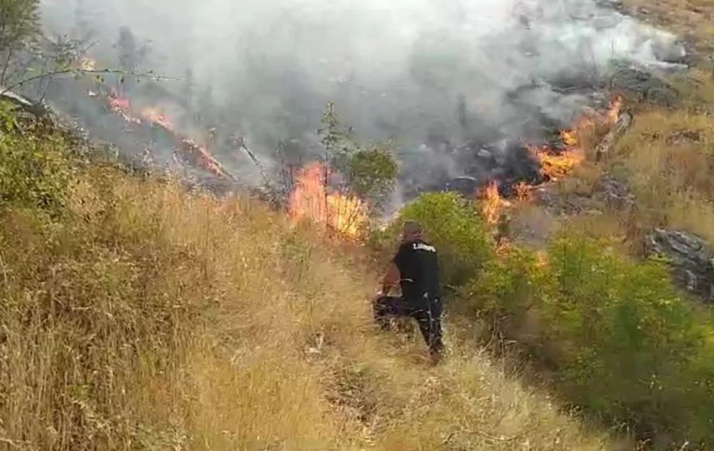 Zjarr i përmasave të mëdha në Maliq, rrezikohet jeta e zjarrfikësve. Kërkohet me urgjencë helikopteri maliq 1