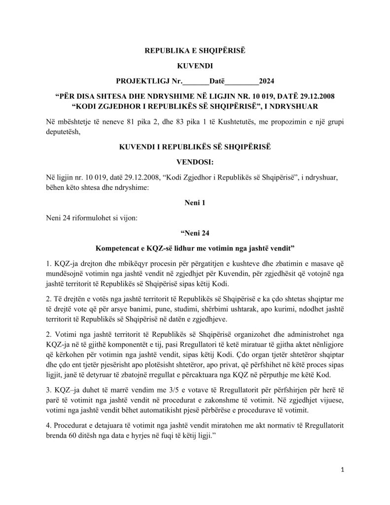 Zbardhen propozimet/ PD-ja nismë për votën e emigrantëve, këmbëngul edhe për koalicionet 1 projekt ligji i PD 1