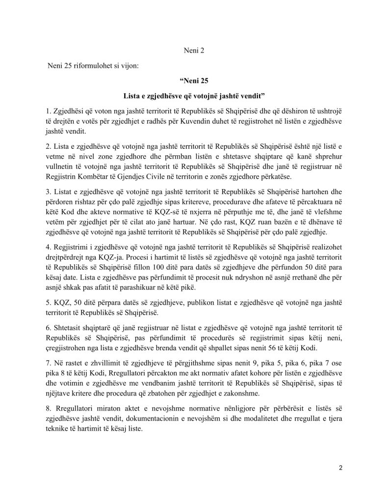 Zbardhen propozimet/ PD-ja nismë për votën e emigrantëve, këmbëngul edhe për koalicionet 2 projekt ligji i PD 2