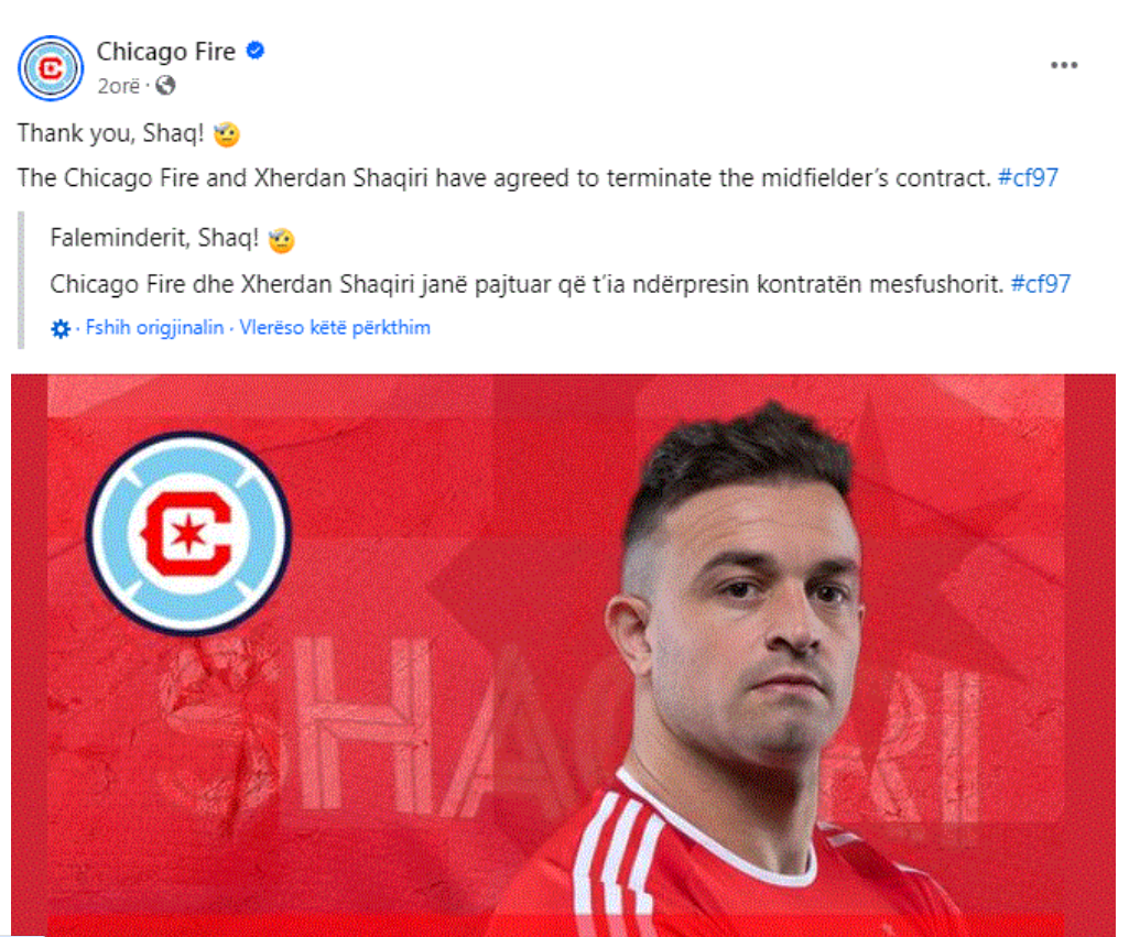 Shaqiri nuk do të jetë më pjesë e futbollit amerikan, klubi i tij me njoftim zyrtar: Faleminderit Xherdan 1