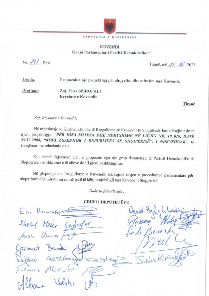 Propozim projektligji nga Grupi Parlamentar i PD date 21.01.2025 page 0001