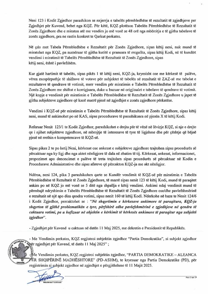 2025 4886 PD Kerkese Ankimore Kundershtim i Vendimit 1319 te KSHZ per Rezultatin QARKU BERAT page 0002