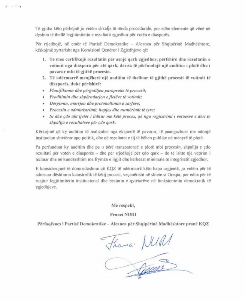 Zgjedhjet e 11 Majit, PD çon kërkesë në KQZ: Të bëhet auditim i thelluar i gjithë procesit të votimit nga Diaspora 2 auto Screenshot 31747758710