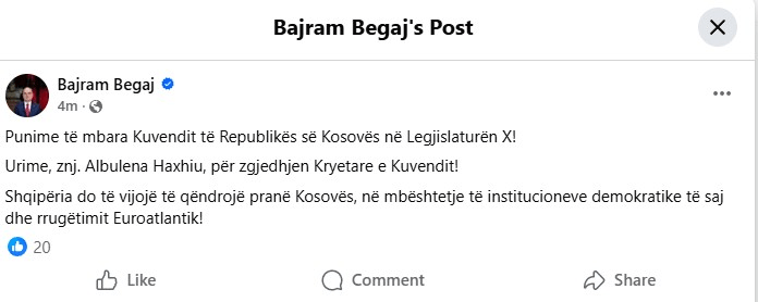 Kuvendi i Kosovës u konstituua, presidenti Begaj: Punime të mbara! Shqipëria qëndron në mbështetje të institucioneve demokratike dhe rrugëtimit euroatlantik 1 image 12