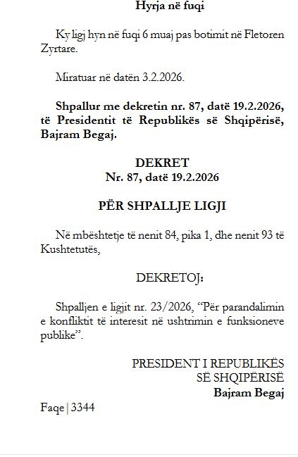 Presidenti Begaj dekreton ligjin e ri, gjoba deri në 500 mijë lekë për zyrtarët në konflikt interesi 1 image 29