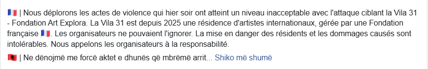 Sulmi me molotovë në "Vilën 31" nga militantët e PD, reagon ambasada franceze: Vënia në rrezik e rezidentëve dhe dëmet janë të patolerueshme 2 2
