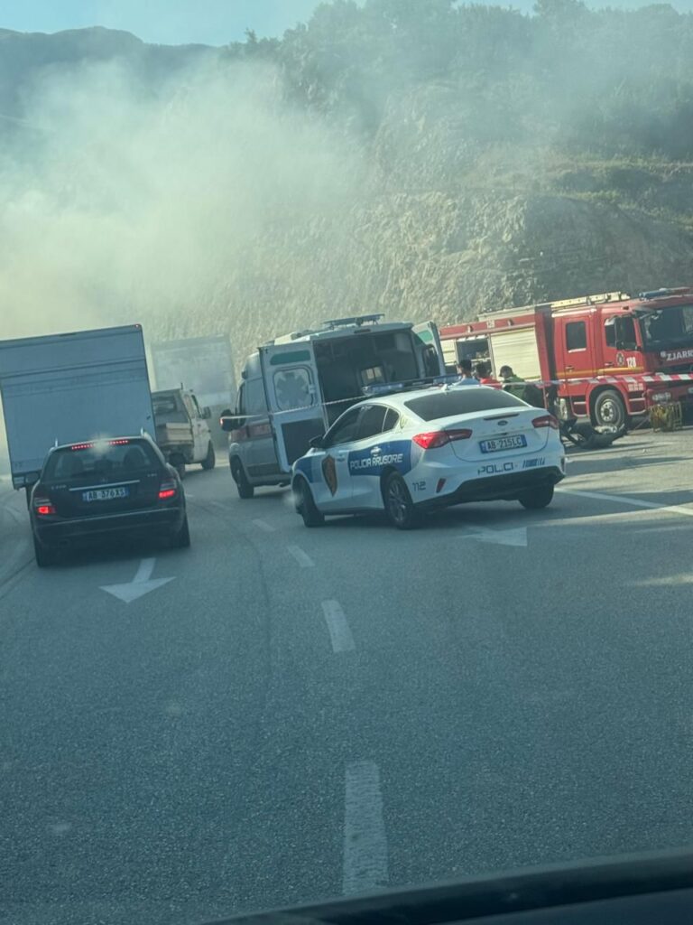 Aksident në Kaninë/ Pas përplasjes automjetet përfshihen nga flakët, një viktimë dhe tre të plagosur IMG 4989