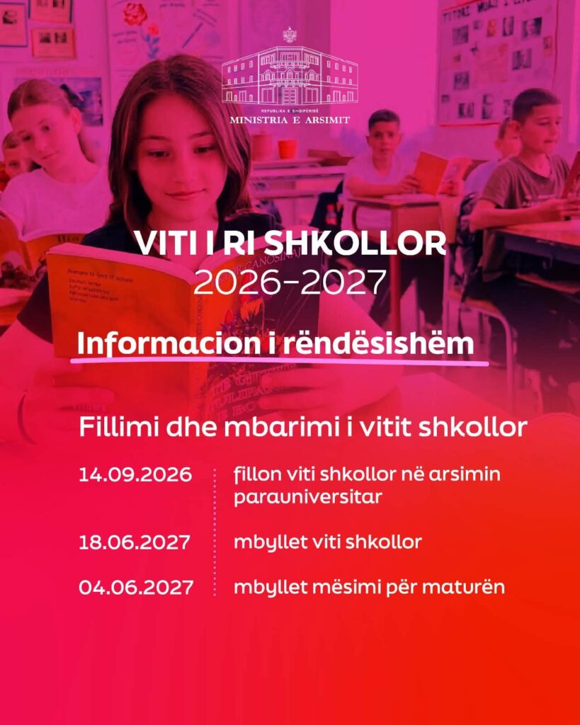 Ministria e Arsimit publikon kalendarin, viti i ri shkollor 2026-2027 nis më 14 shtator 1 740827802 1556756839171741 1633302518582612333 n