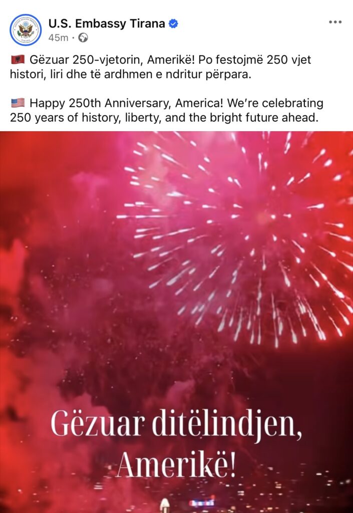 Ambasada e SHBA-së në Tiranë uron 4 Korrikun: Po festojmë 250 vite histori liri dhe të ardhmen e ndritur përpara 1 IMG 1411