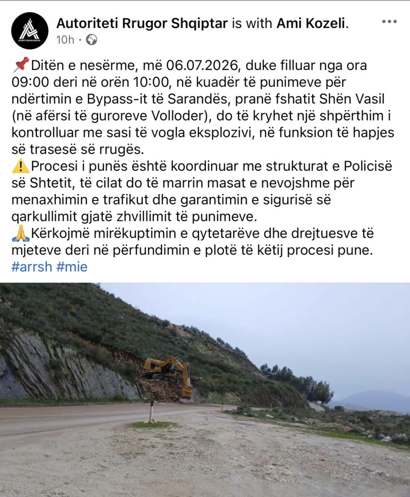 Ndërtimi i bypass-it të Sarandës, ARRSH njofton shpërthim të kontrolluar me eksploziv: Kufizime të përkohshme në qarkullim 1 IMG 1446