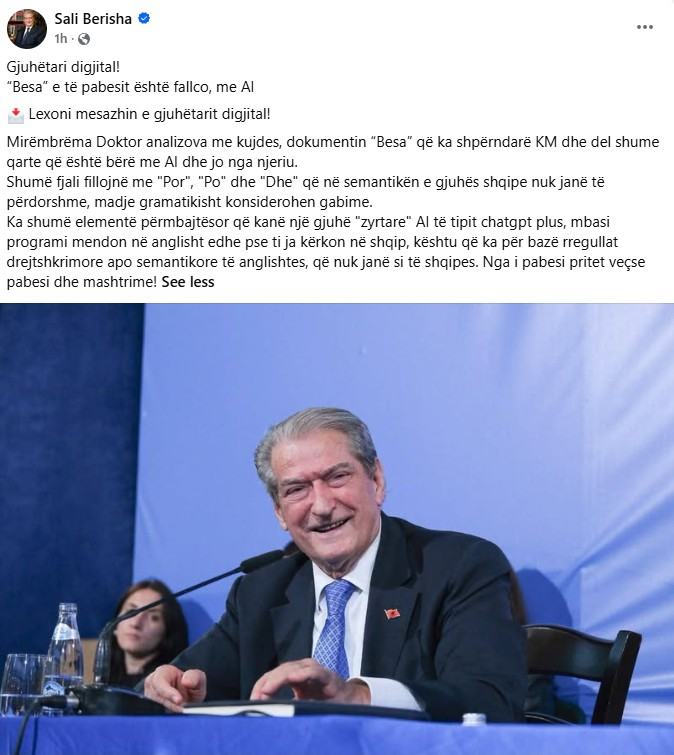 Berisha publikon mesazhin e qytetarit dixhital: Dokumenti “Besa” i kryeministrit është bërë me Inteligjencë Artificiale 1 image 22
