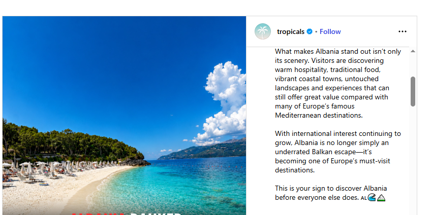 ‘Tropicals’: Shqipëria është numër një e turizmit në Europë 1 top 1