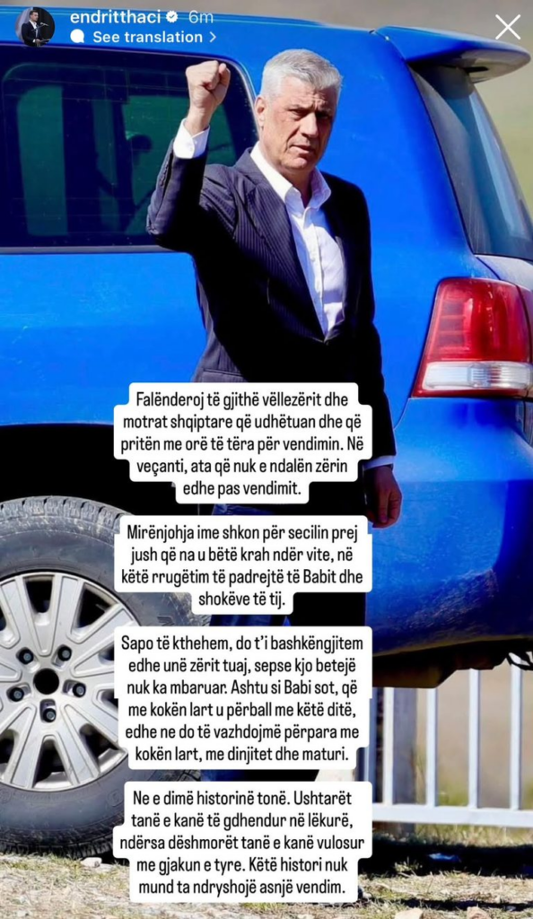 Djali i Hashim Thaçit reagon pas dënimit të të atit me 25 vjet burg: Kjo betejë nuk ka mbaruar 1 image 13