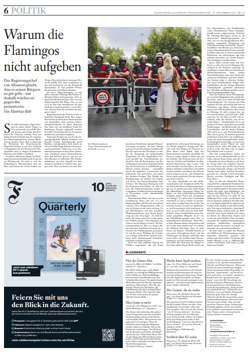 "Revolucioni i Flamingove", Rama për gazetën gjermane "Frankfurter Allgemeine Zeitung": Shqipëria nuk shitet! Nuk ndihem i kërcënuar, protestat janë pjesë e demokracisë! 1 image 17