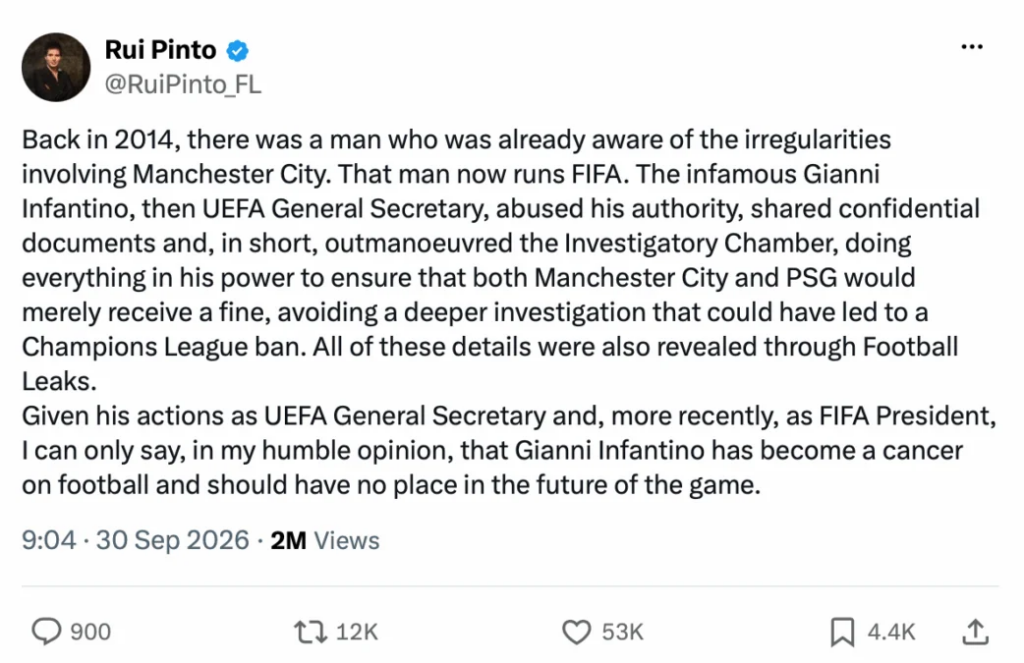 ‘Infantino e dinte dhe mbrojti edhe një tjetër skuadër’/ Kush është Rui Pinto, hakeri që futi në telashe Manchester City? 1 image 23