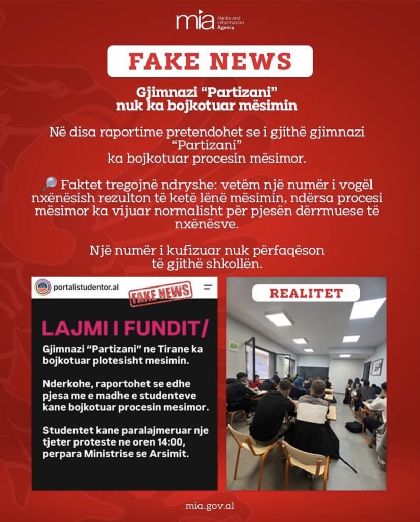 MIA/ Pretendimet për bojkotimin e mësimit në gjimnazin “Partizani” nuk qëndrojnë, procesi mësimor vijon normalisht IMG 3675