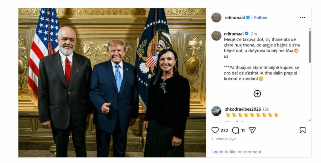 Rama publikon foton me presidentin amerikan Donald Trump dhe ironizon: Ndoshta s’del që është AI 1 image